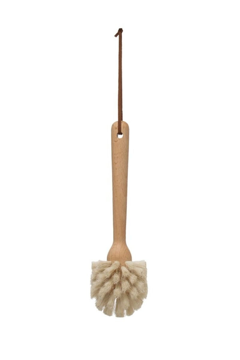 Beech Wood Dish Brush with Leather Strap