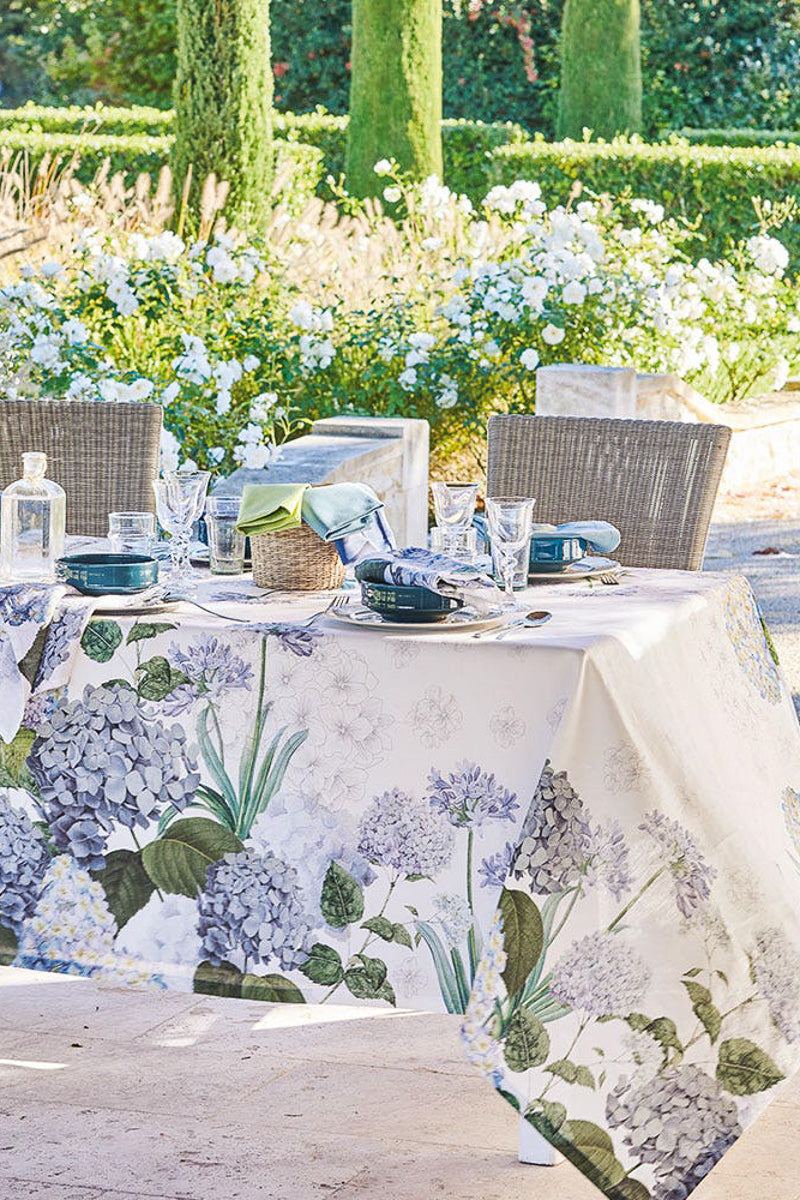 Garnier-Thiebaut Jardin De Bretagne Linen Tablecloth 67"x 89" Bleu