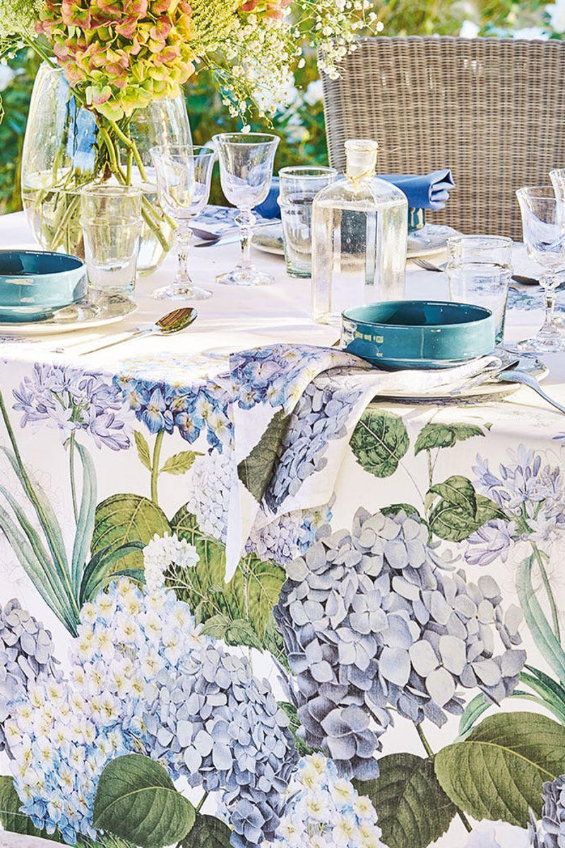 Garnier-Thiebaut Jardin De Bretagne Linen Tablecloth 67"x 89" Bleu