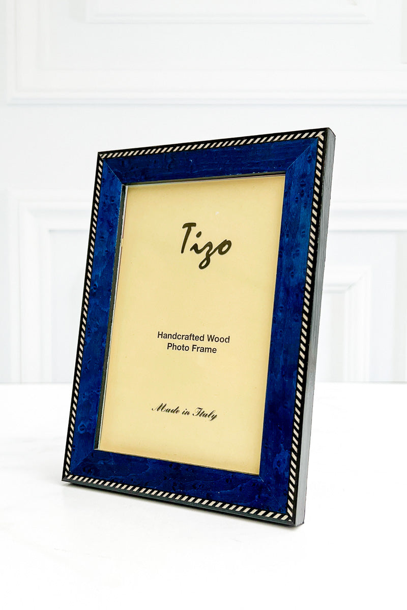 Tizo Narrow Braid-Border Wood Frame Royal Blue 4 x 6