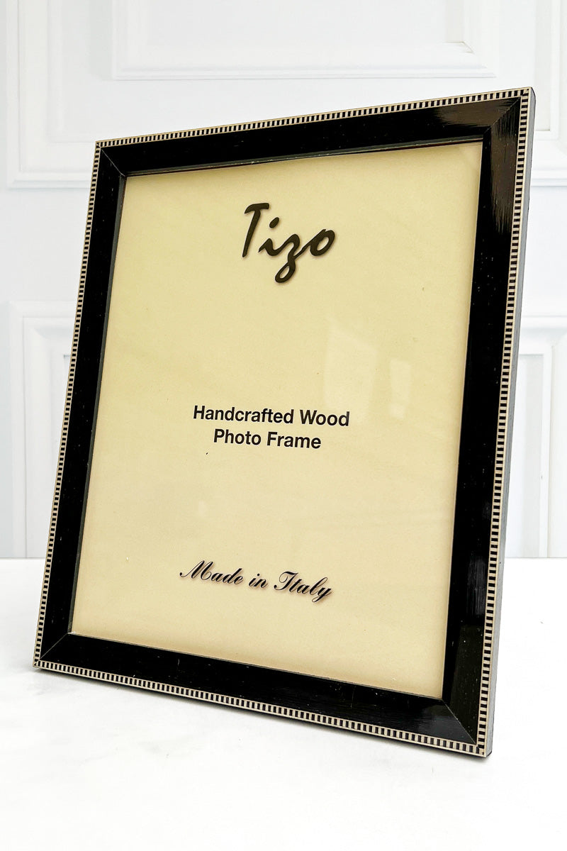 Italian Wood Frame 8"x10" Black Inlaid Stripe