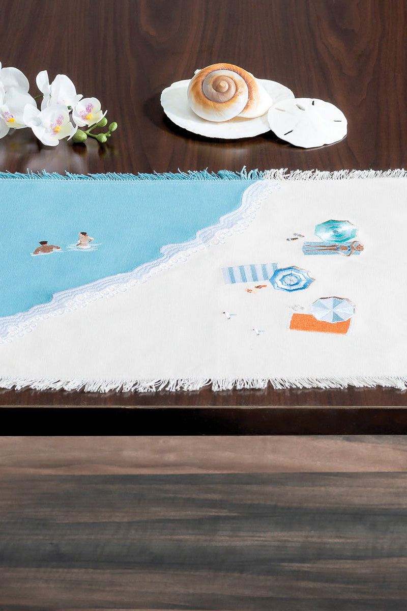 Beach Scene Runner Natural Blue