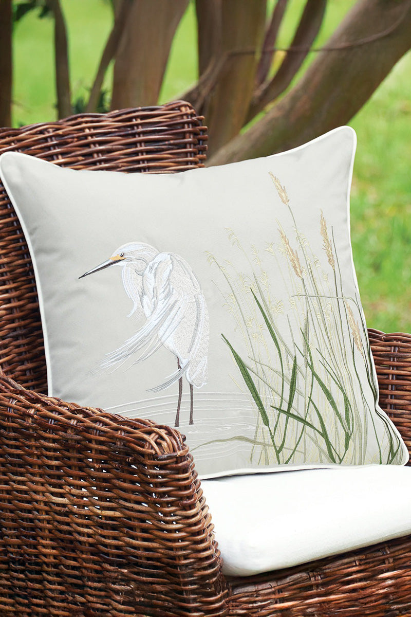 White Egret Pillow Grey Left