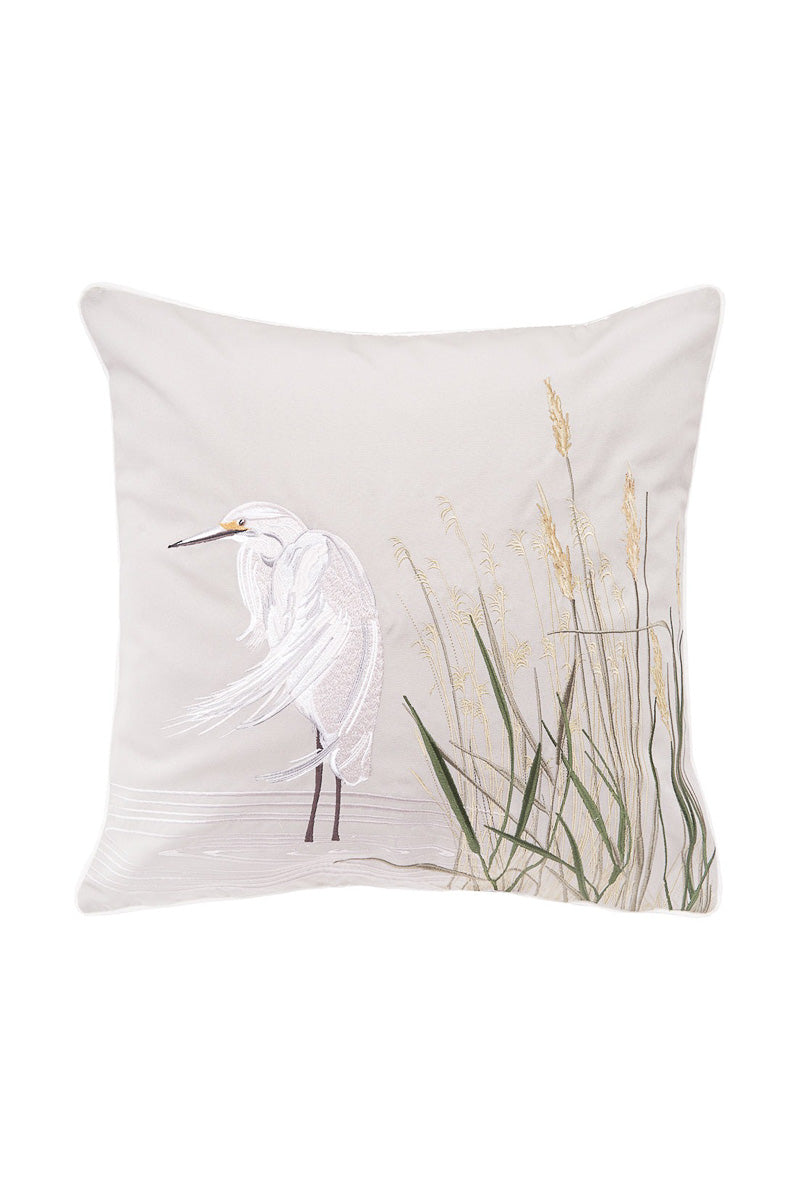 White Egret Pillow Grey Left