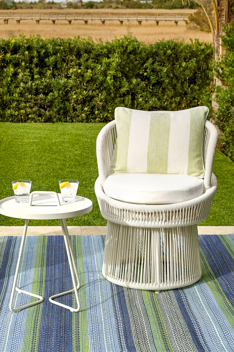 Dash & Albert Fiesta Stripe French Blue/Green Handwoven Indoor/Outdoor Rug 3x5