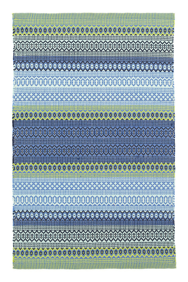 Dash & Albert Fiesta Stripe French Blue/Green Handwoven Indoor/Outdoor Rug 3x5