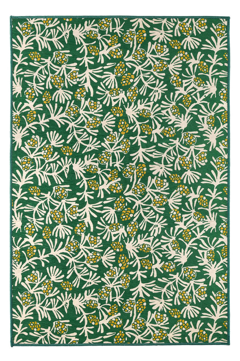 Dash & Albert Winter Pinecone Green Machine Washable Rug 5' x 8'