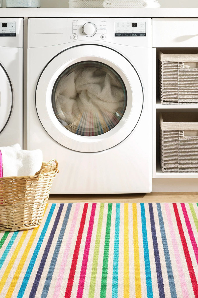 Dash & Albert Rainbow Stripe Multi Machine Washable Rug 2x3