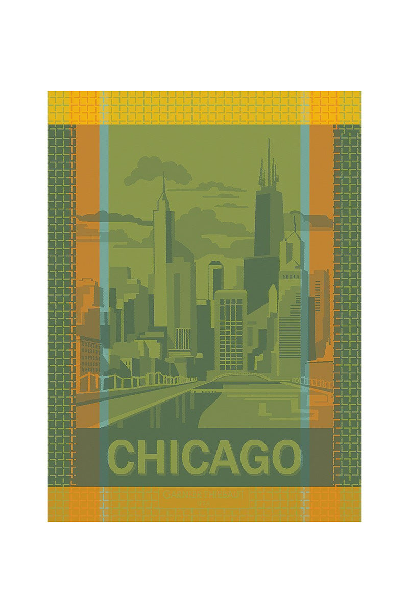 Garnier-Thiebaut Chicago Jacquard Cotton Kitchen Towel  22"x 30" Orange, Blue & Green