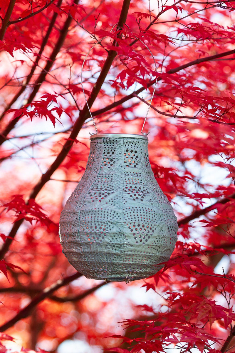 Soji Stella Bulb Wave Solar Lantern 8" Sage