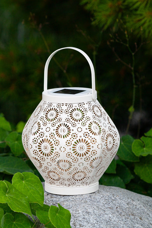 Metal Daisy Punched Solar Lantern Cannoli Cream