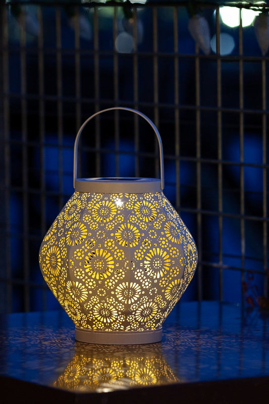 Metal Daisy Punched Solar Lantern Cannoli Cream