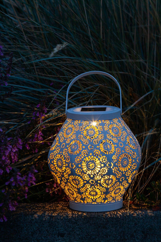 Metal Daisy Punched Solar Lantern Cannoli Cream