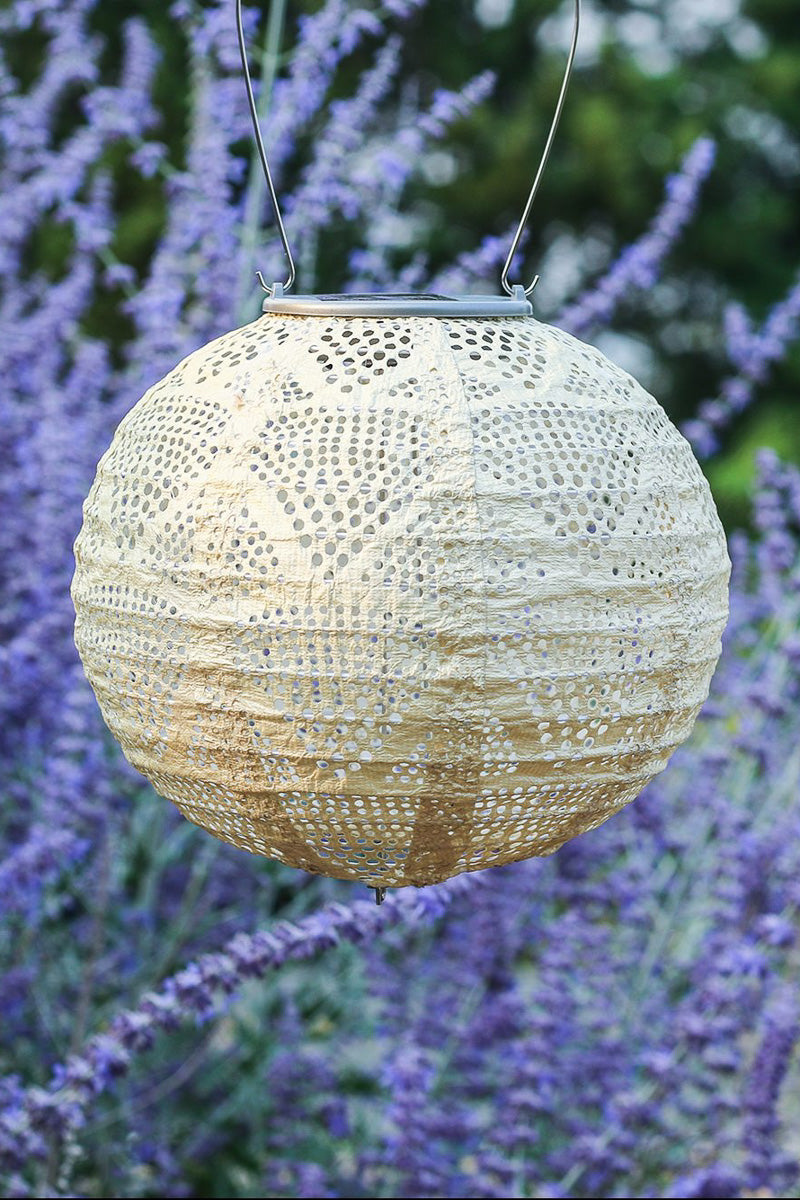 Soji Stella Globe Wave Solar Lantern 8" Pearl