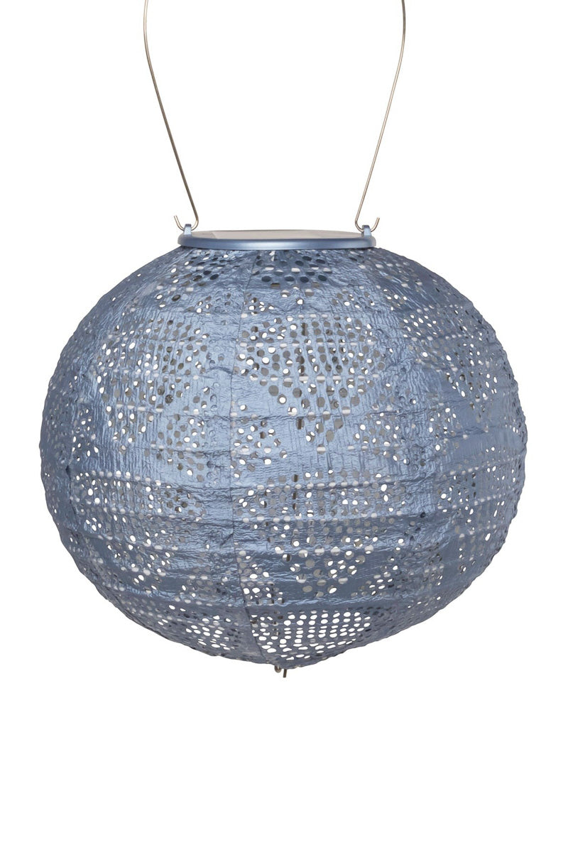 Soji Stella Globe Wave Solar Lantern 8" Metallic Blue