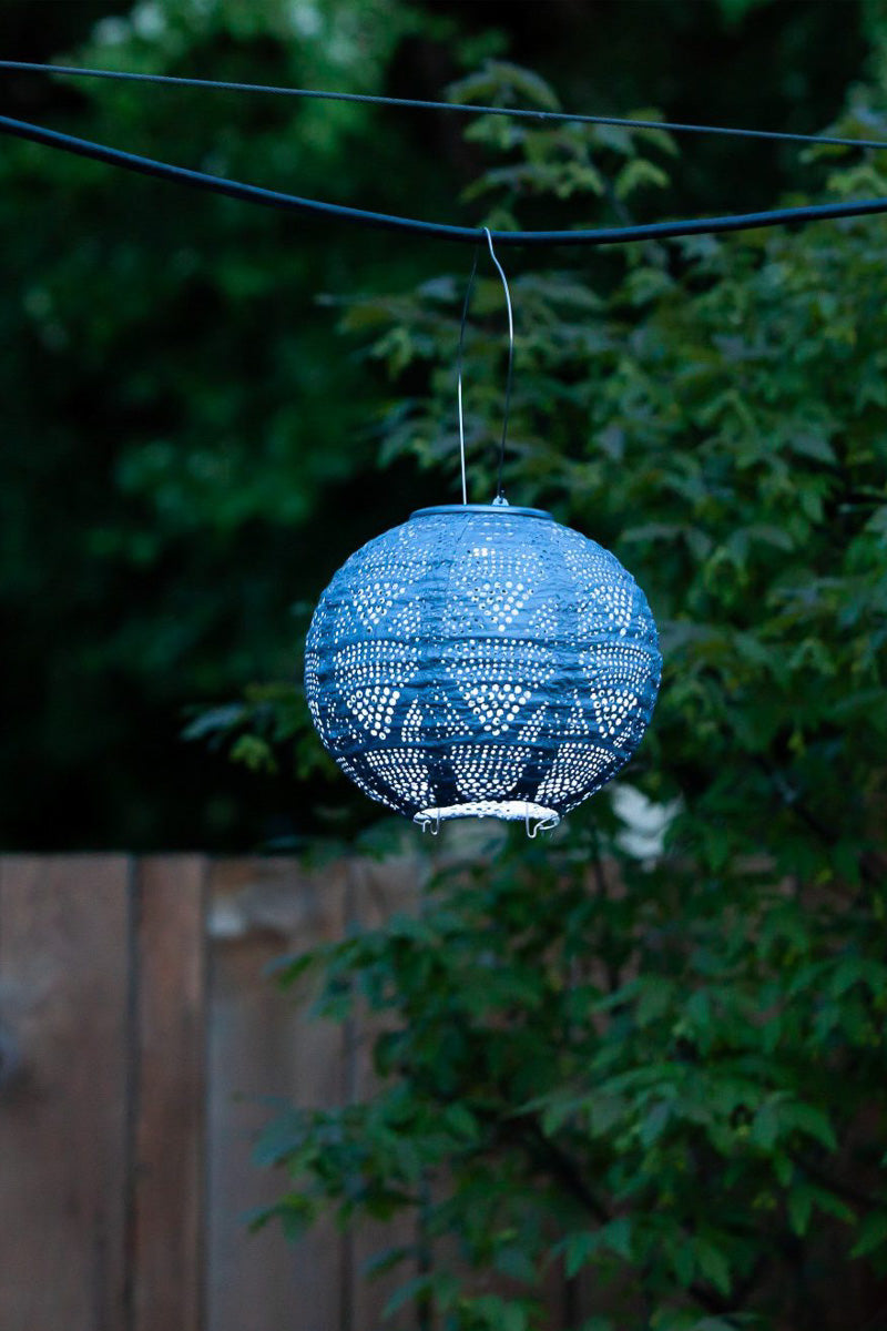 Soji Stella Globe Wave Solar Lantern 8" Metallic Blue