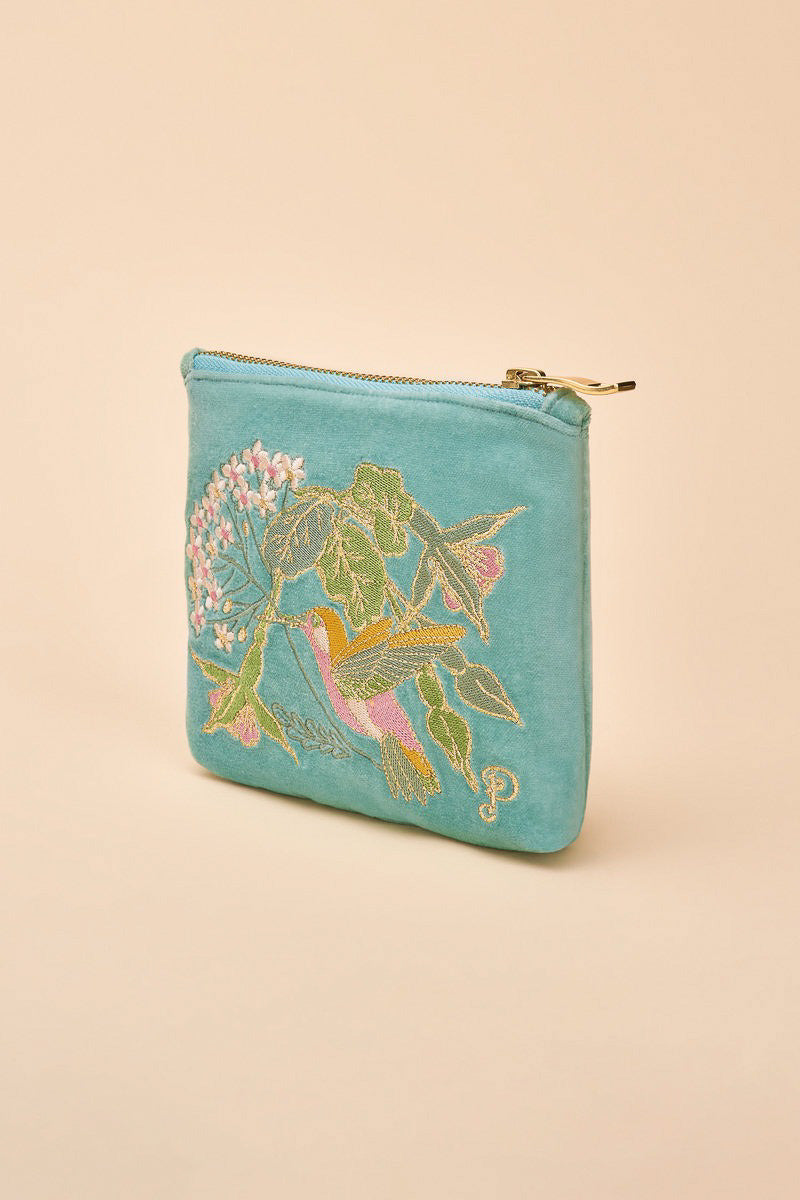 Powder Design Velvet Mini Pouch Hummingbird Aqua