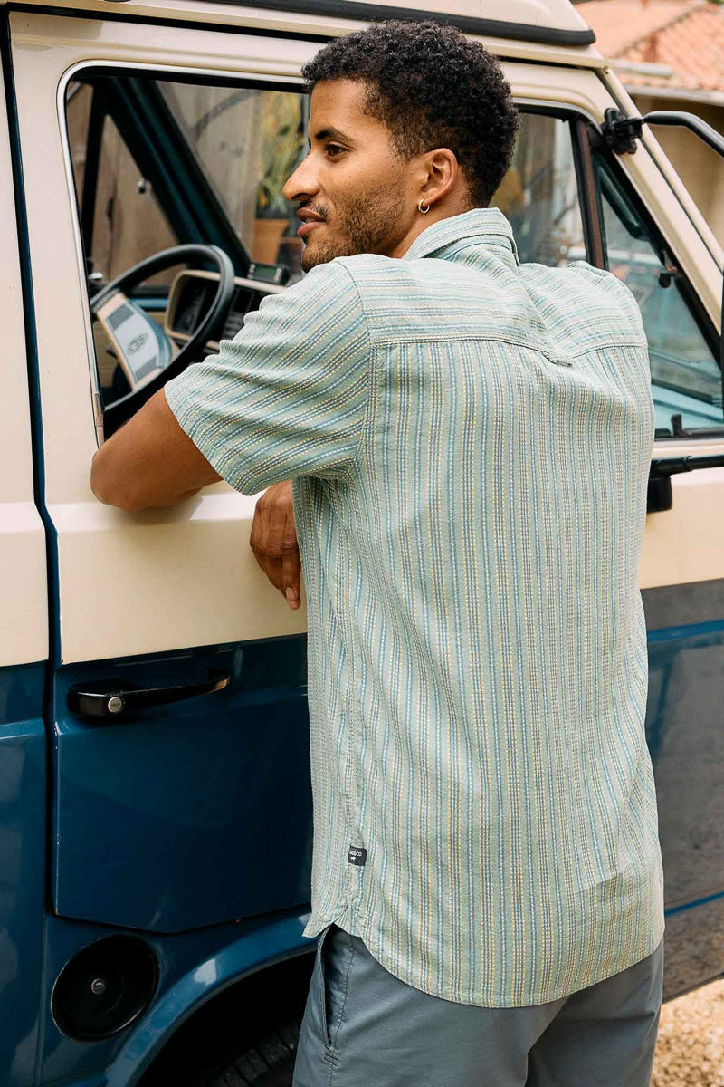 Toad & Co Men's Taj Hemp Short Sleeve Shirt Small Sagebrush Dobby