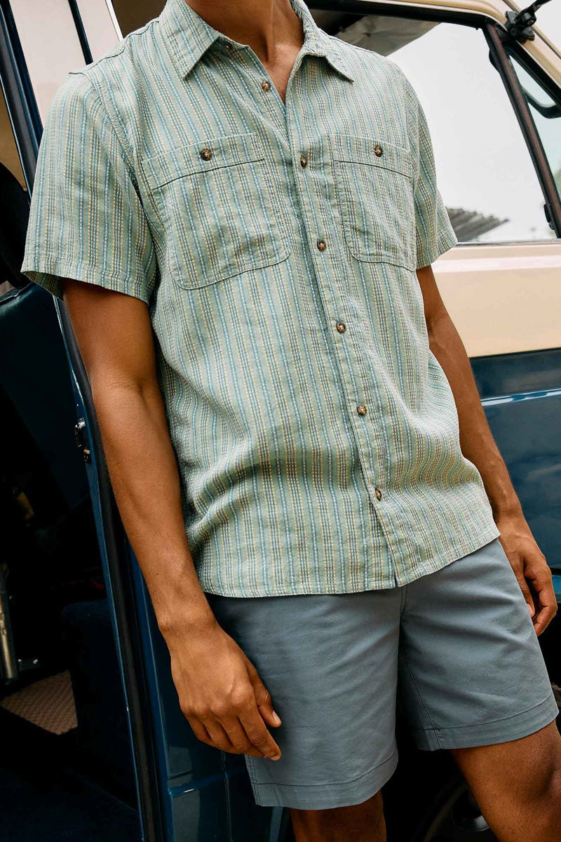 Toad & Co Men's Taj Hemp Short Sleeve Shirt Large Sagebrush Dobby