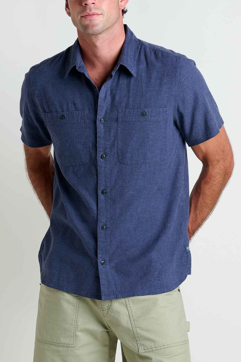 Toad & Co Men's Taj Hemp Short Sleeve Shirt Small True Navy