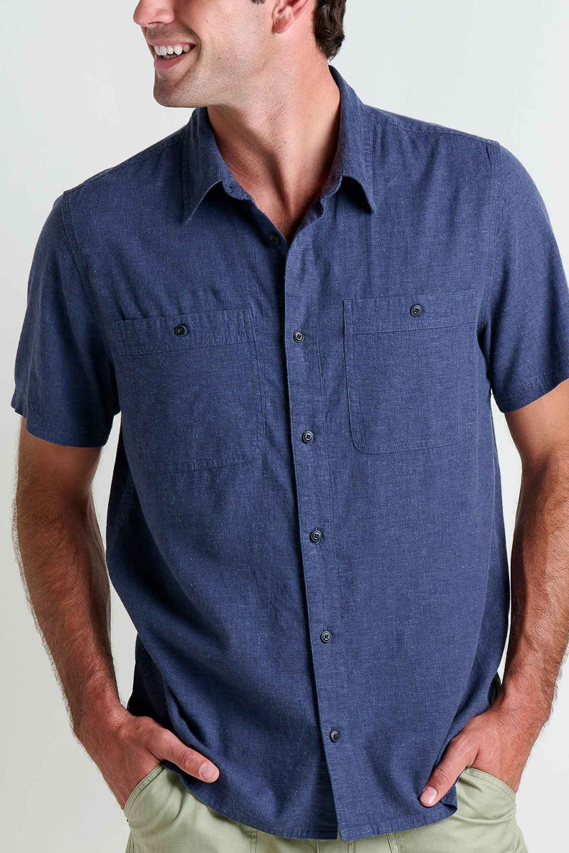 Toad & Co Men's Taj Hemp Short Sleeve Shirt Small True Navy
