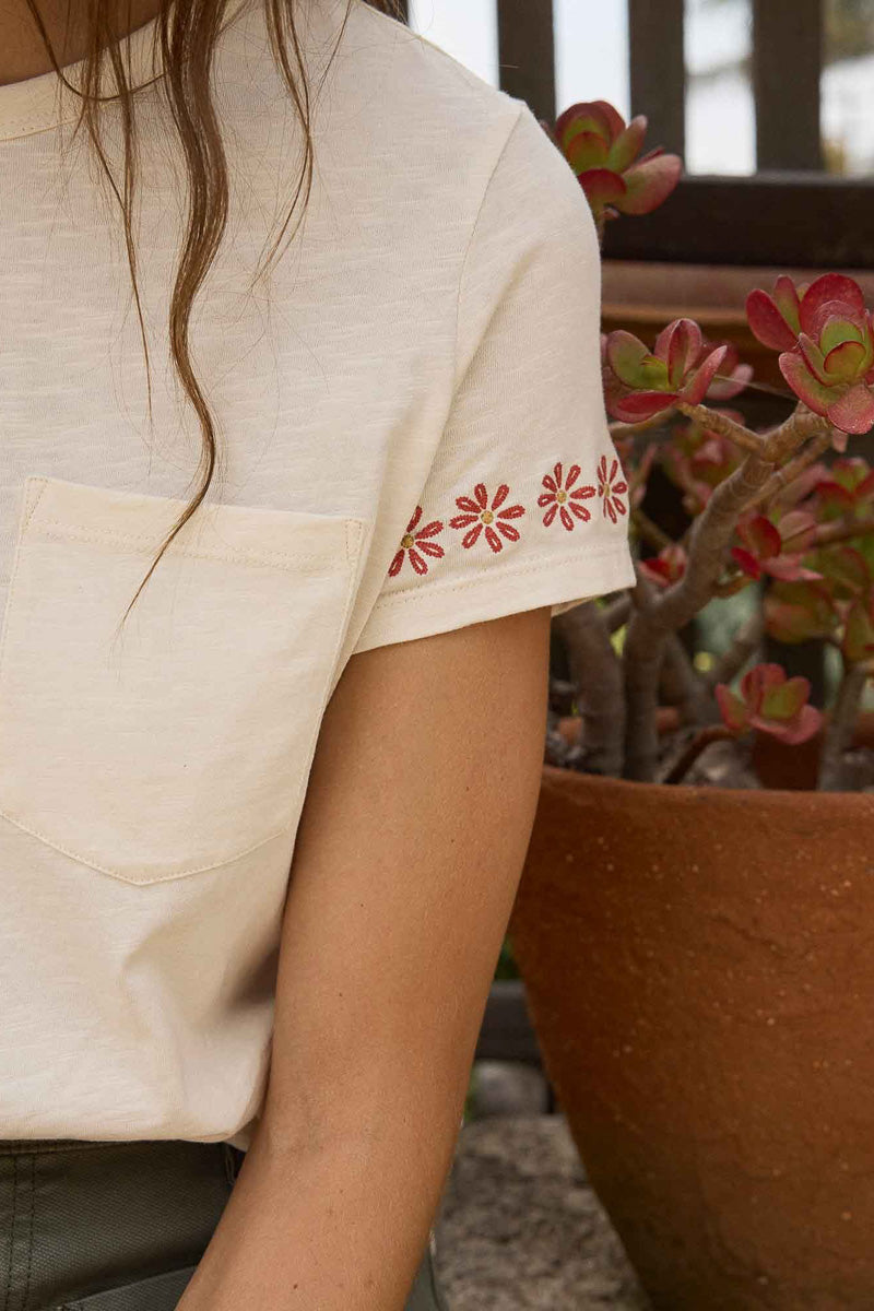 Toad & Co Women's Primo Short Sleeve Crew Embroidered Extra Large Salt Embroidery