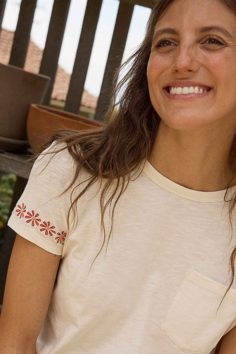 Toad & Co Women's Primo Short Sleeve Crew Embroidered Extra Large Salt Embroidery