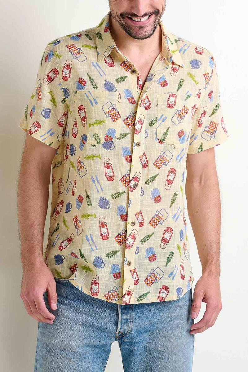 Toad & Co Men's Salton Short Sleeve Shirt Camping Print Extra Large Barley