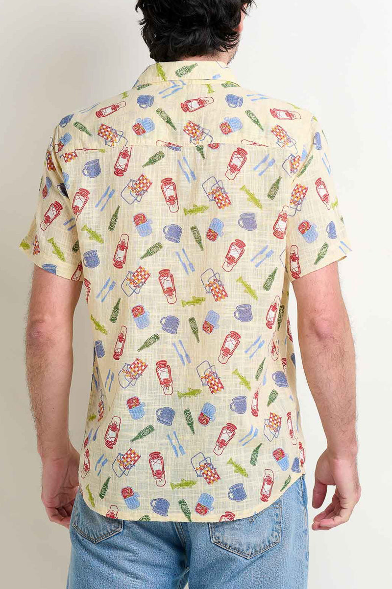 Toad & Co Men's Salton Short Sleeve Shirt Camping Print Extra Large Barley