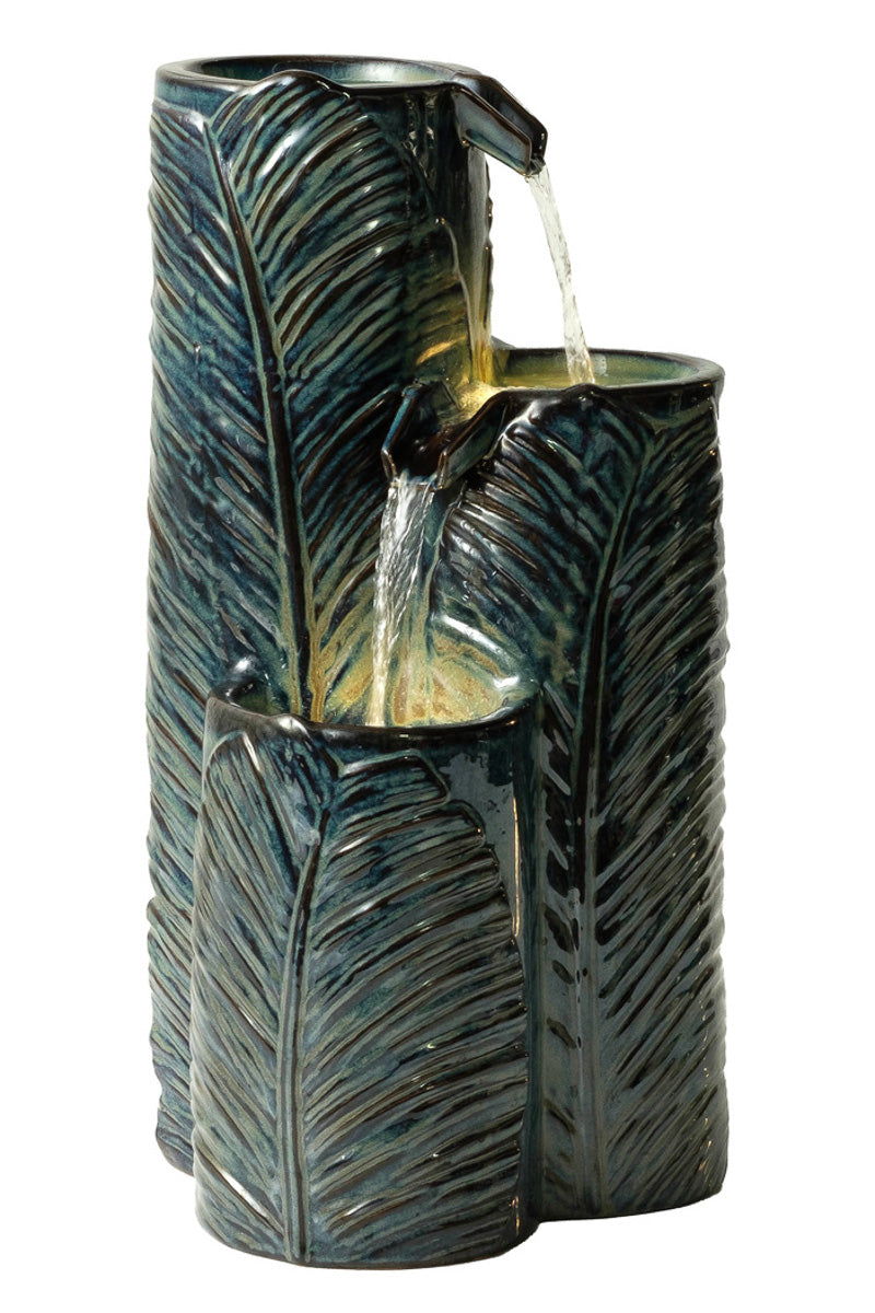 Alfresco Home Waterfall Leaf Ceramic Fountain 25.25"
