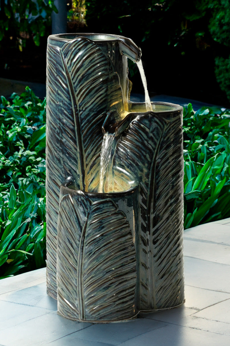 Alfresco Home Waterfall Leaf Ceramic Fountain 25.25"