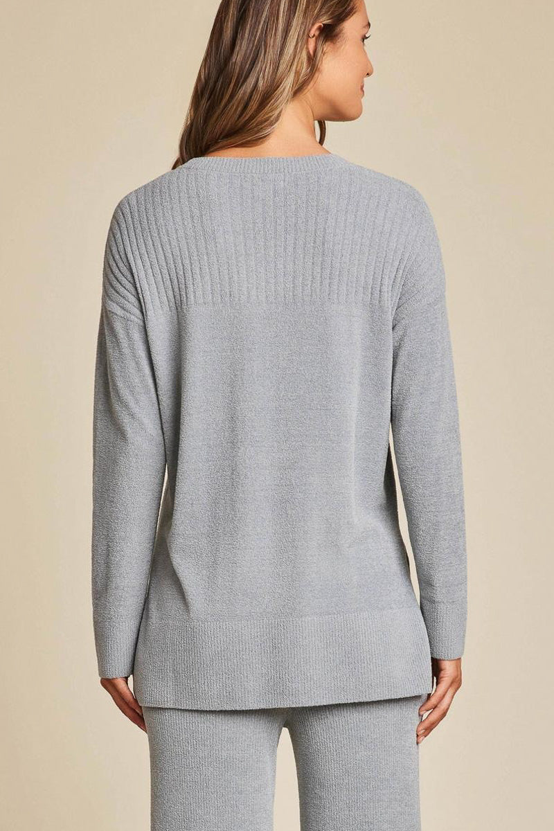 Barefoot Dreams Woman's CozyChic Ultra Lite Crewneck With High Slits Small Moonbeam