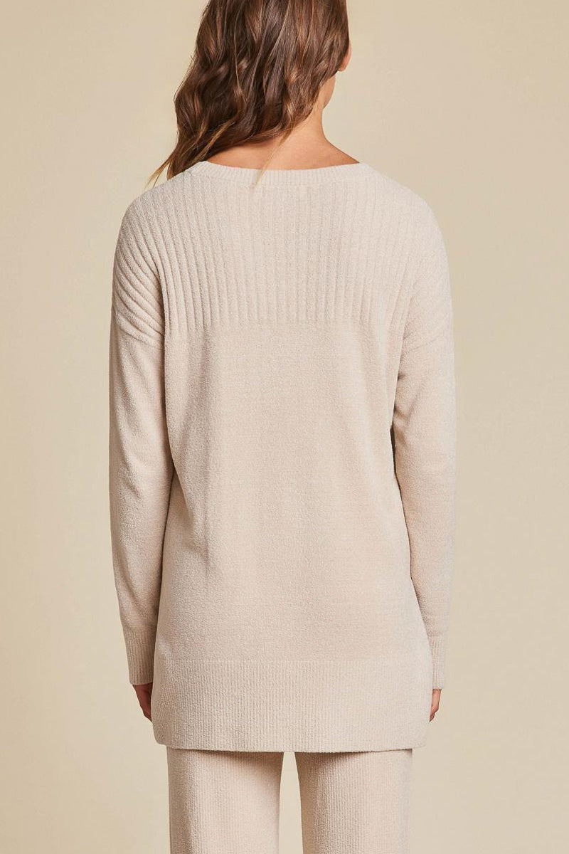 Barefoot Dreams Woman's CozyChic Ultra Lite Crewneck With High Slits Medium Stone