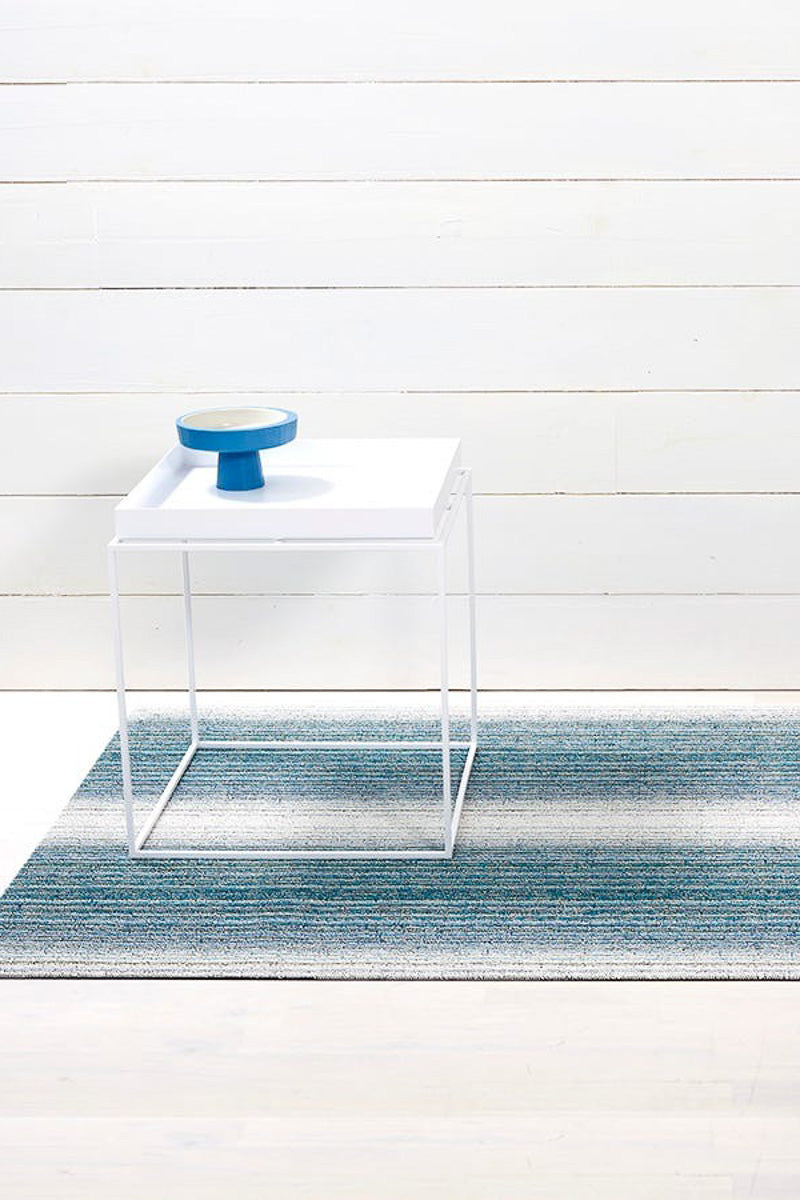 Chilewich Fade Stripe Shag Doormat 18"x28" Lagoon
