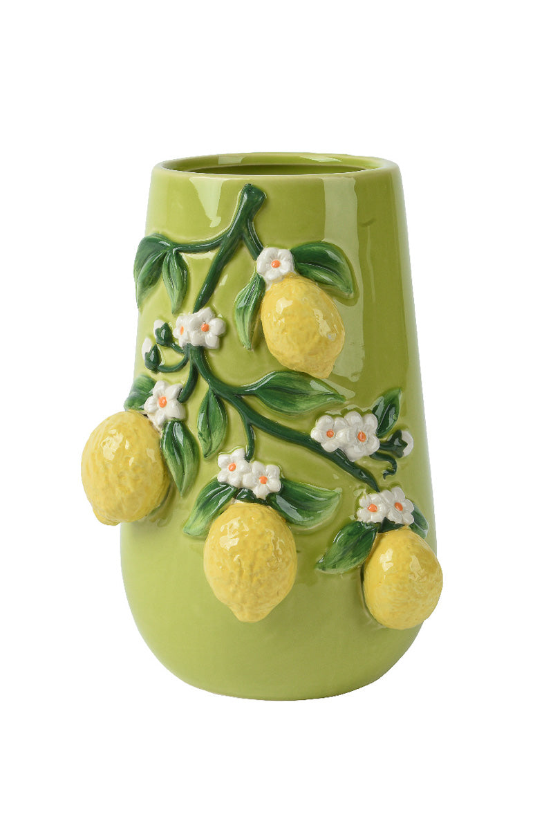 Glazed Lemon Vase 9.5" Green/Yellow