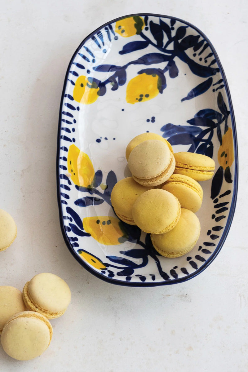Creative Co-Op Stoneware Platter with Lemons