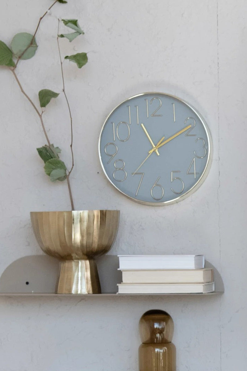 Wall Clock Grey & Gold Finish