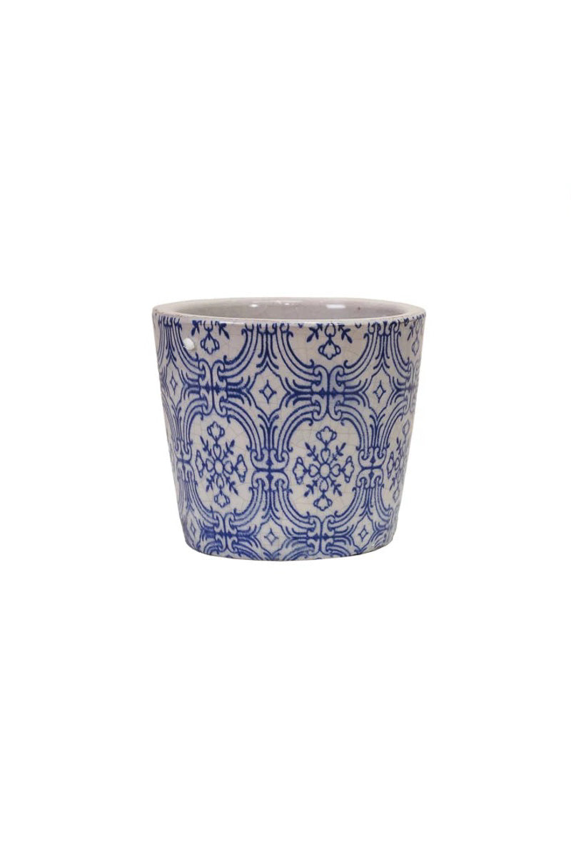 Creative Co-Op Tile Pattern Planter 4" Blue & White