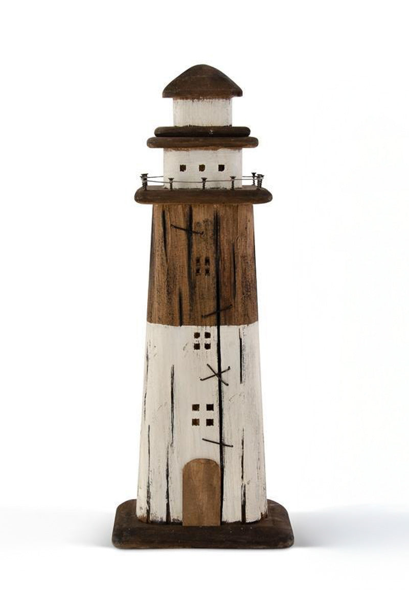 Rustic Wood Lighthouse 25" Brown & White