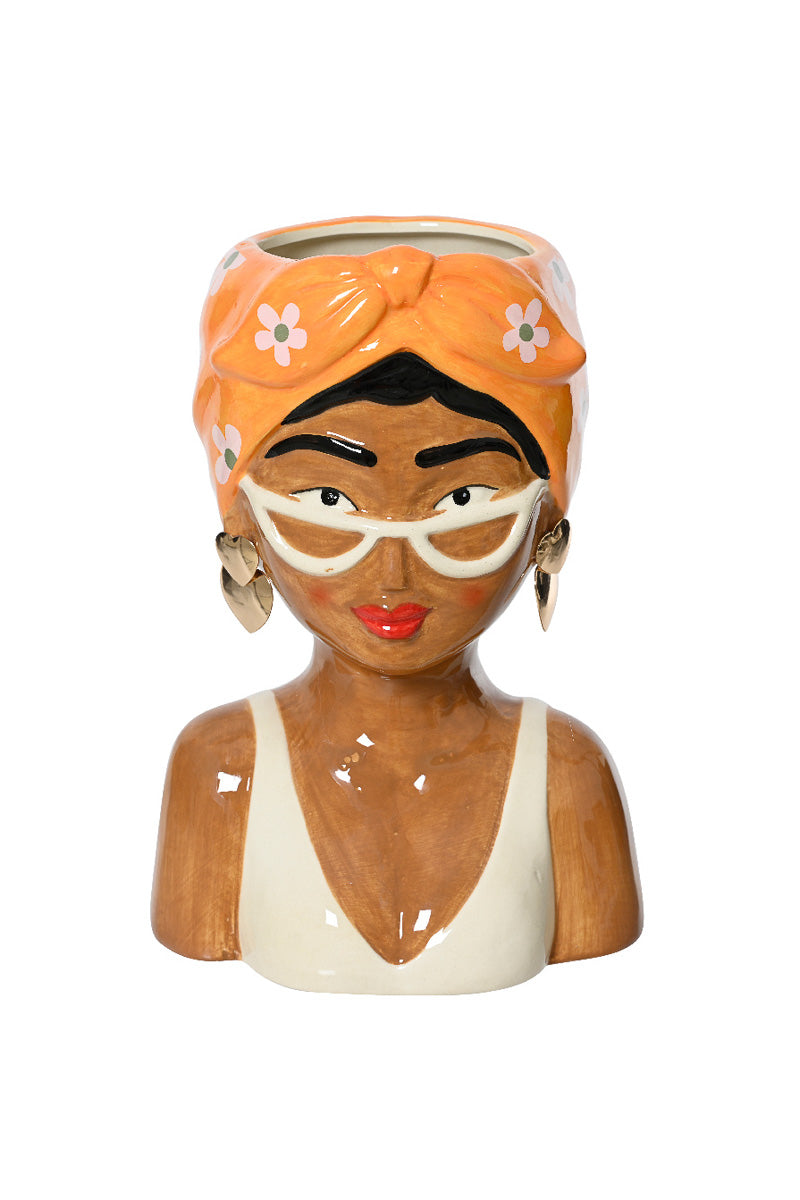 Lady with Head Scarf Planter 9.5"