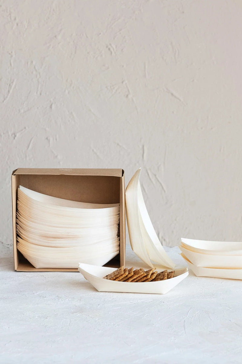 Finch + Fennel Natural Wood Single Use Snack Boats Box Set of 50