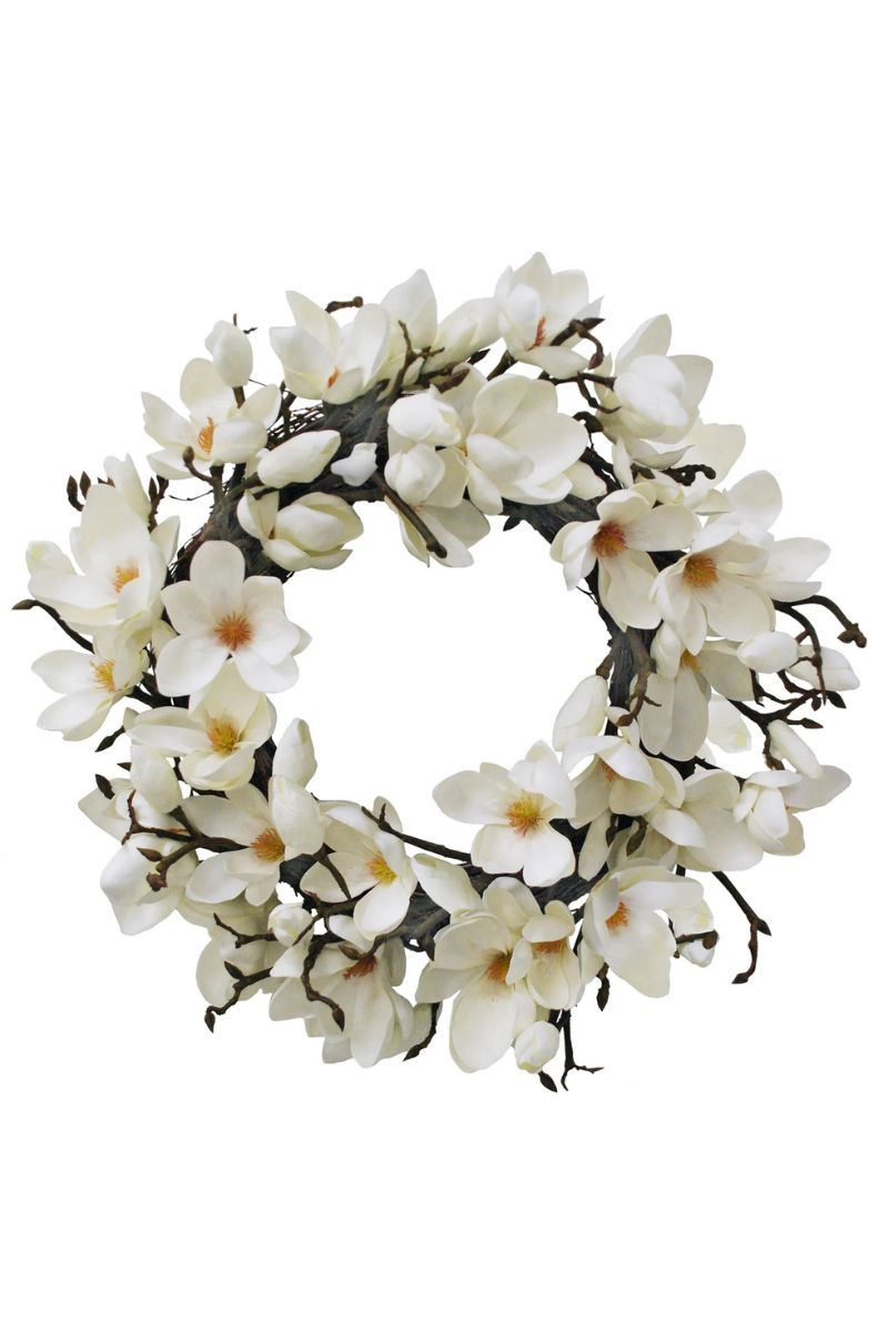 Faux Japanese Magnolia Wreath 24" White