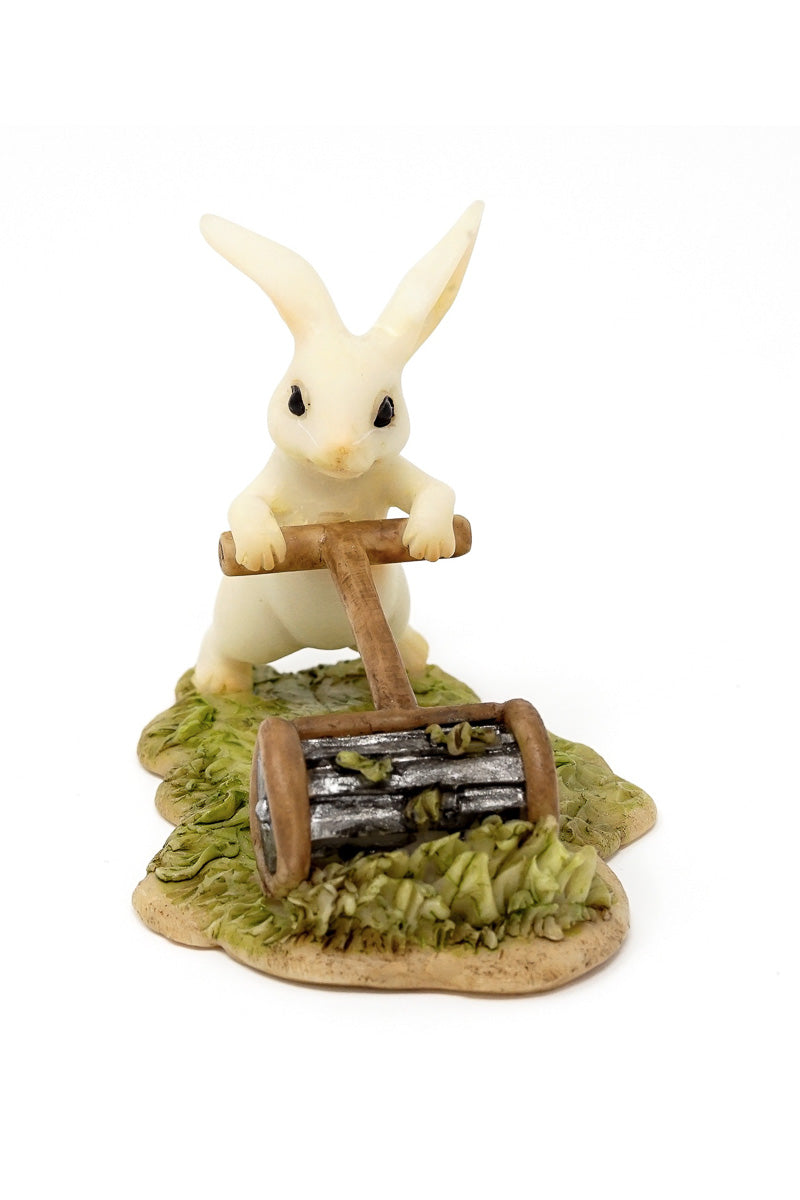Fairy Garden Bunny Gardener Mowing The Lawn