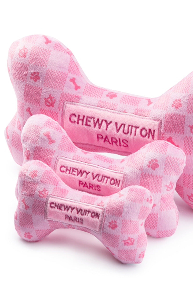 Pink Checker Chewy Vuiton Bone Dog Toy Large