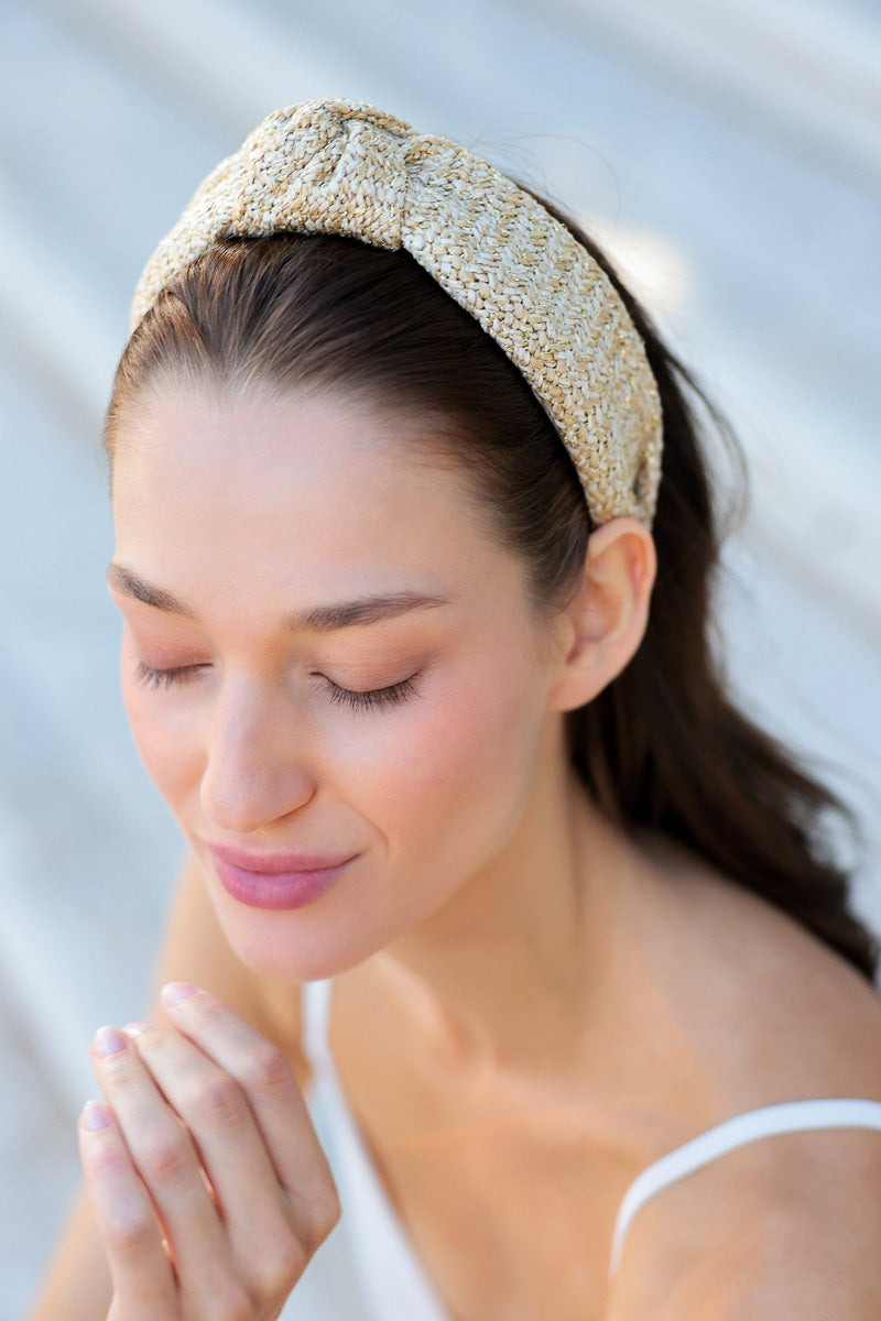Shiraleah Woven Lurex Knotted Headband Natural