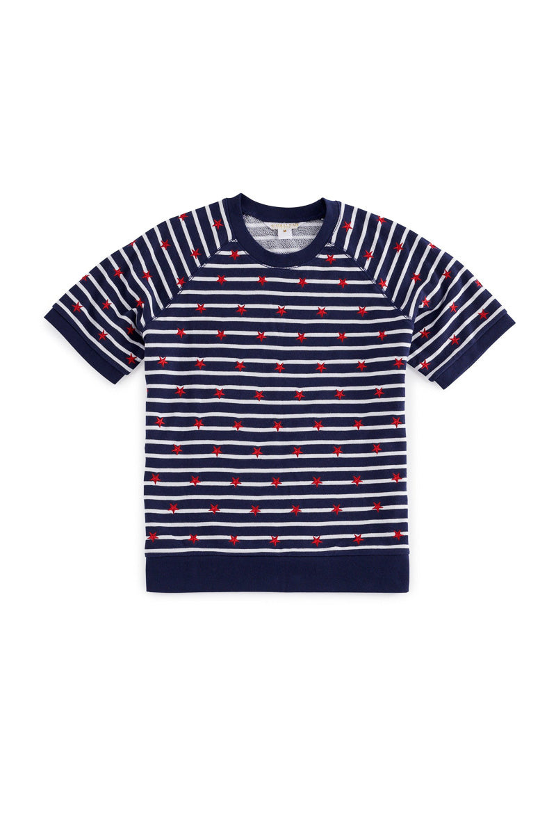 Shiraleah Stripes Lightweight Short Sleeve Sweatshirt Medium Navy
