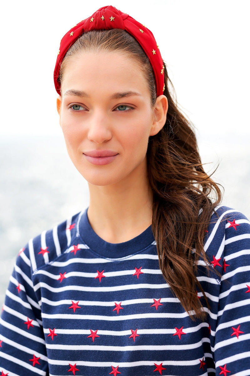 Shiraleah Stripes Lightweight Short Sleeve Sweatshirt Medium Navy