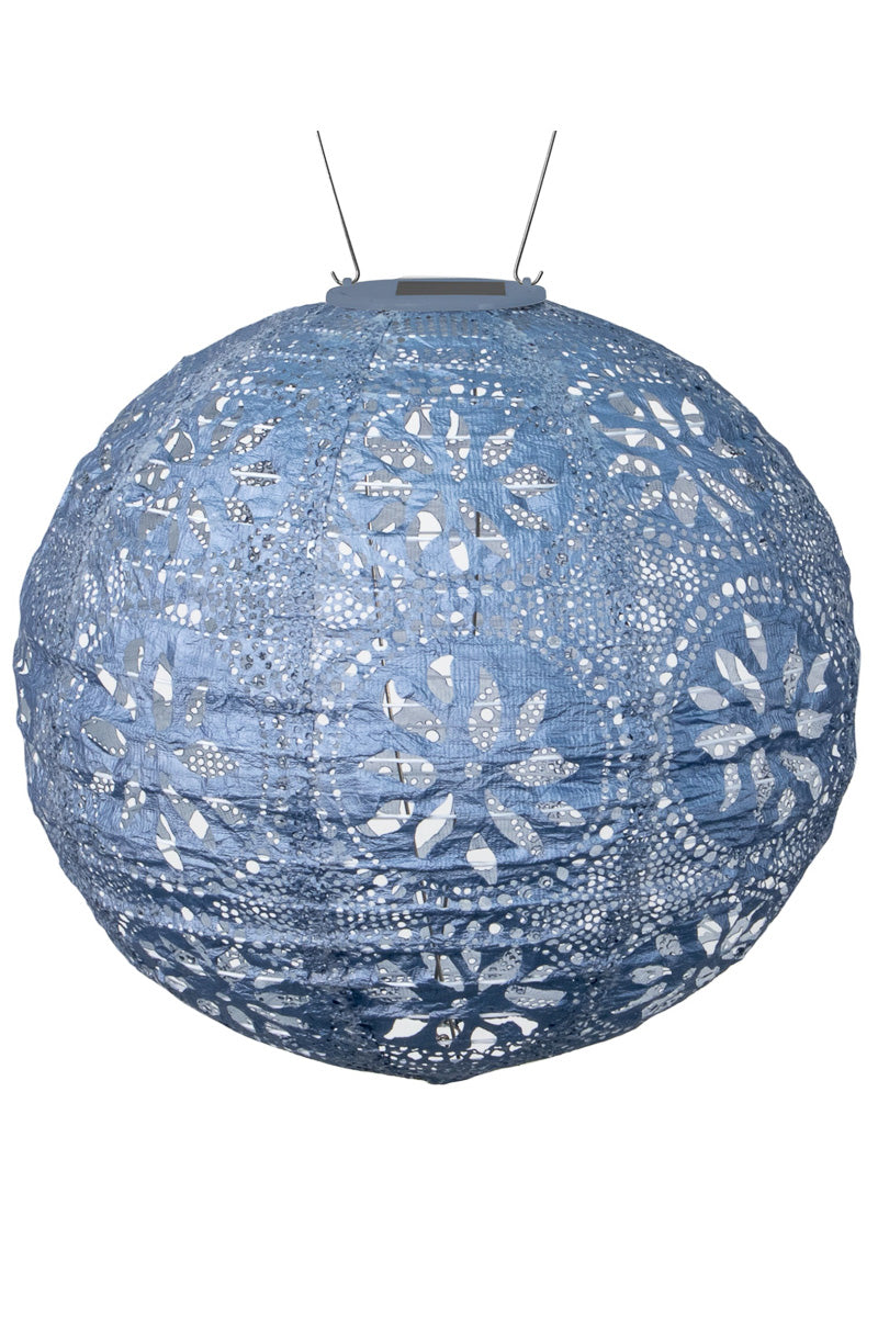 Soji Stella Globe Boho Solar Lantern 12" Metallic Blue