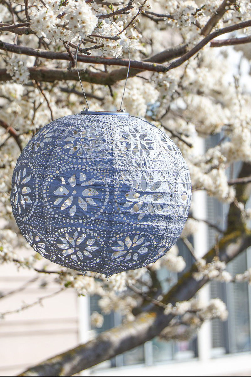 Soji Stella Globe Boho Solar Lantern 12" Metallic Blue