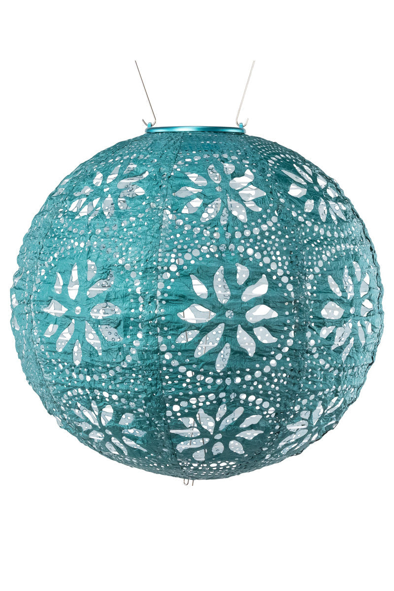 Soji Stella Globe Boho Solar Lantern 12" Metallic Emerald